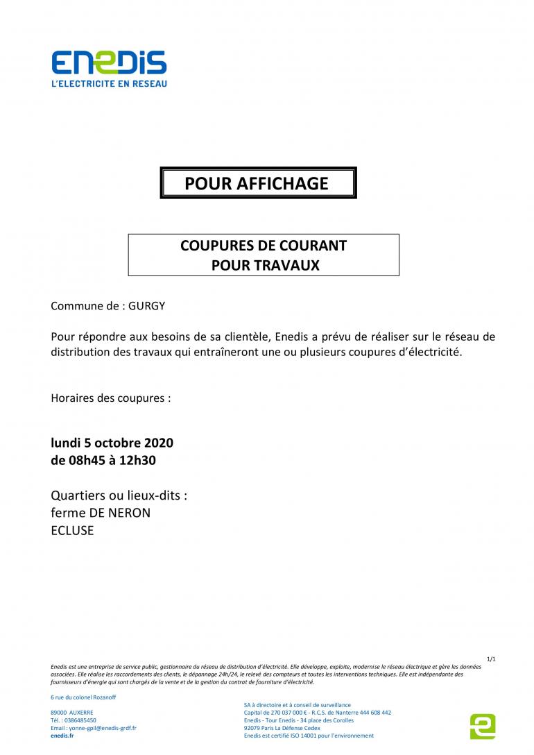 Coupures de courant pour travaux