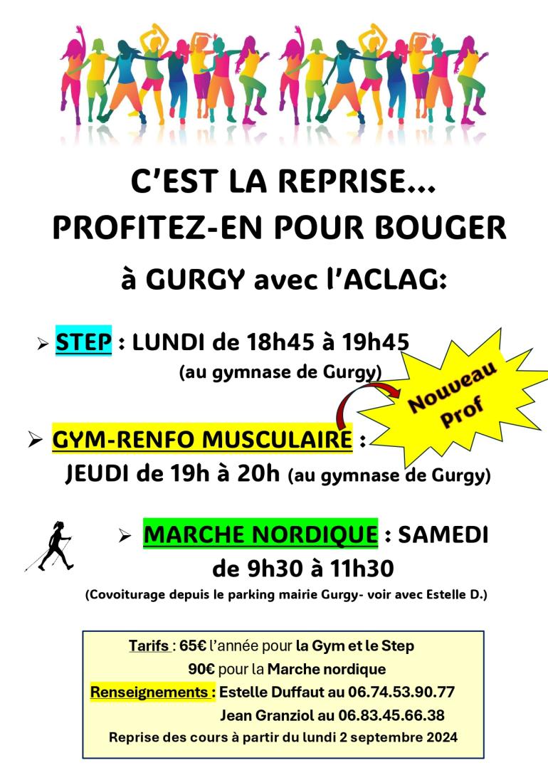 ACLAG Gym Step et Marche nordique - programme de rentrée 2024