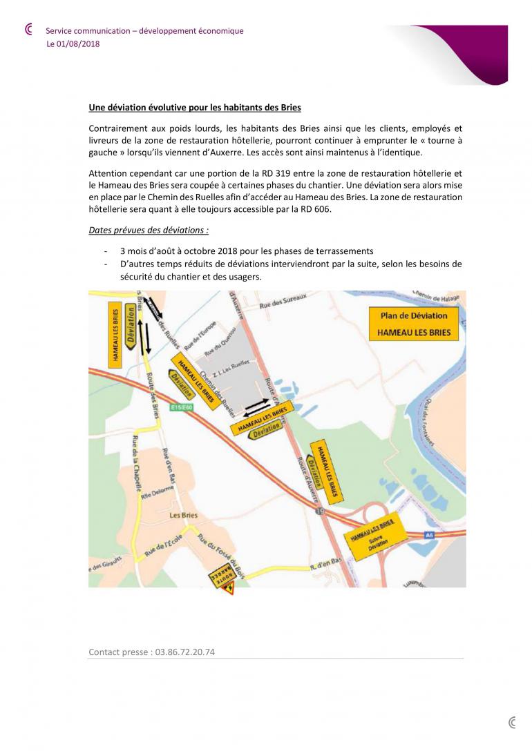 Modification de la circulation sur la RD606 et RD319 à Appoigny (2/2)