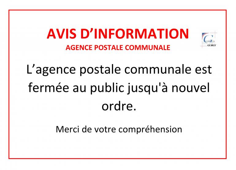 Avis d'information - fermeture agence postale