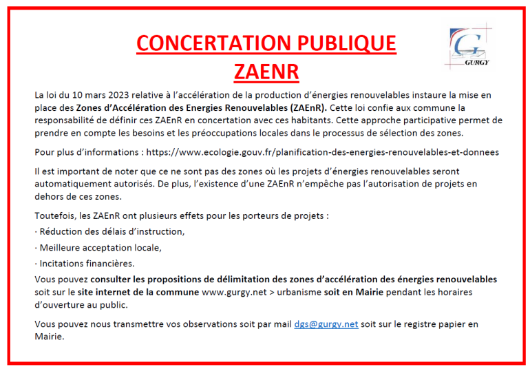 Concertation publique ZAENR