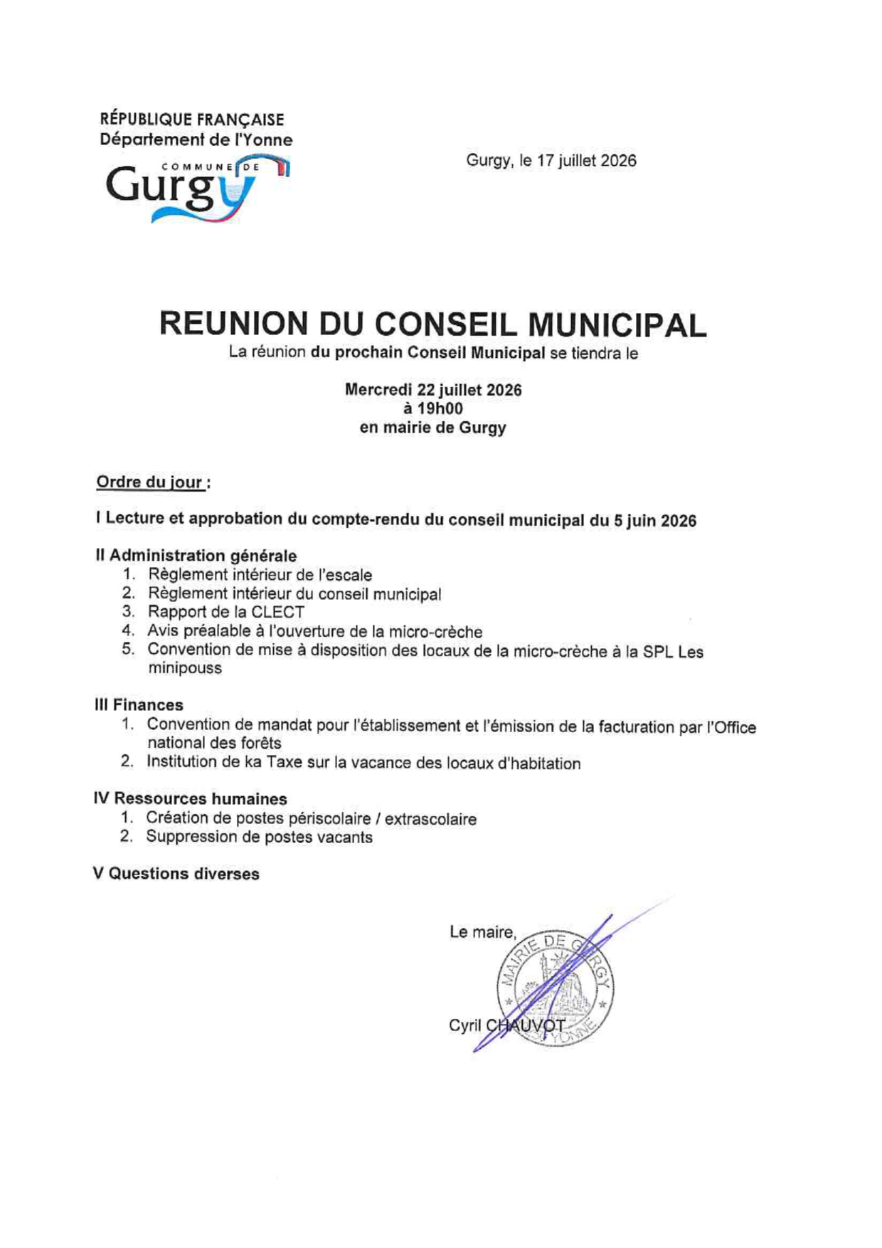 ordre du jour